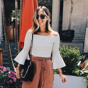 Ronny Kobo Crop off the shoulder flare top